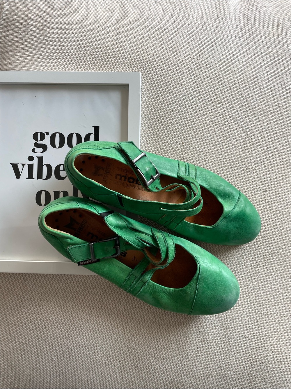 Mephisto Mobils Mary Jane Green Suede Flats - Picture 3 of 11